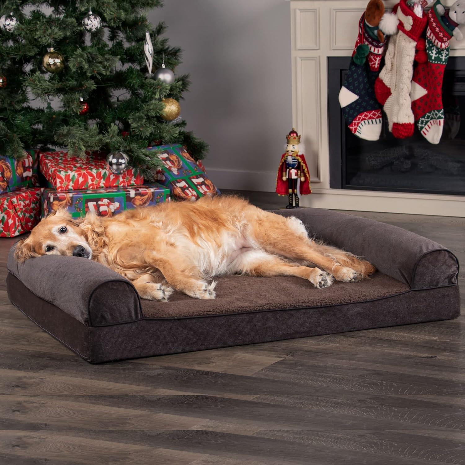 imageFurhaven Replacement Dog Bed Cover Sherpa ampamp Chenille SofaStyle Machine Washable Coffee MediumCoffee Sherpa Chenille
