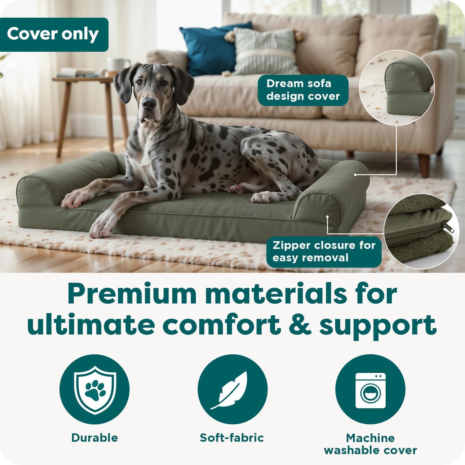 imageFurhaven Replacement Dog Bed Cover Sherpa ampamp Chenille SofaStyle Machine Washable Coffee MediumFaux Fur Velvet Dark Sage