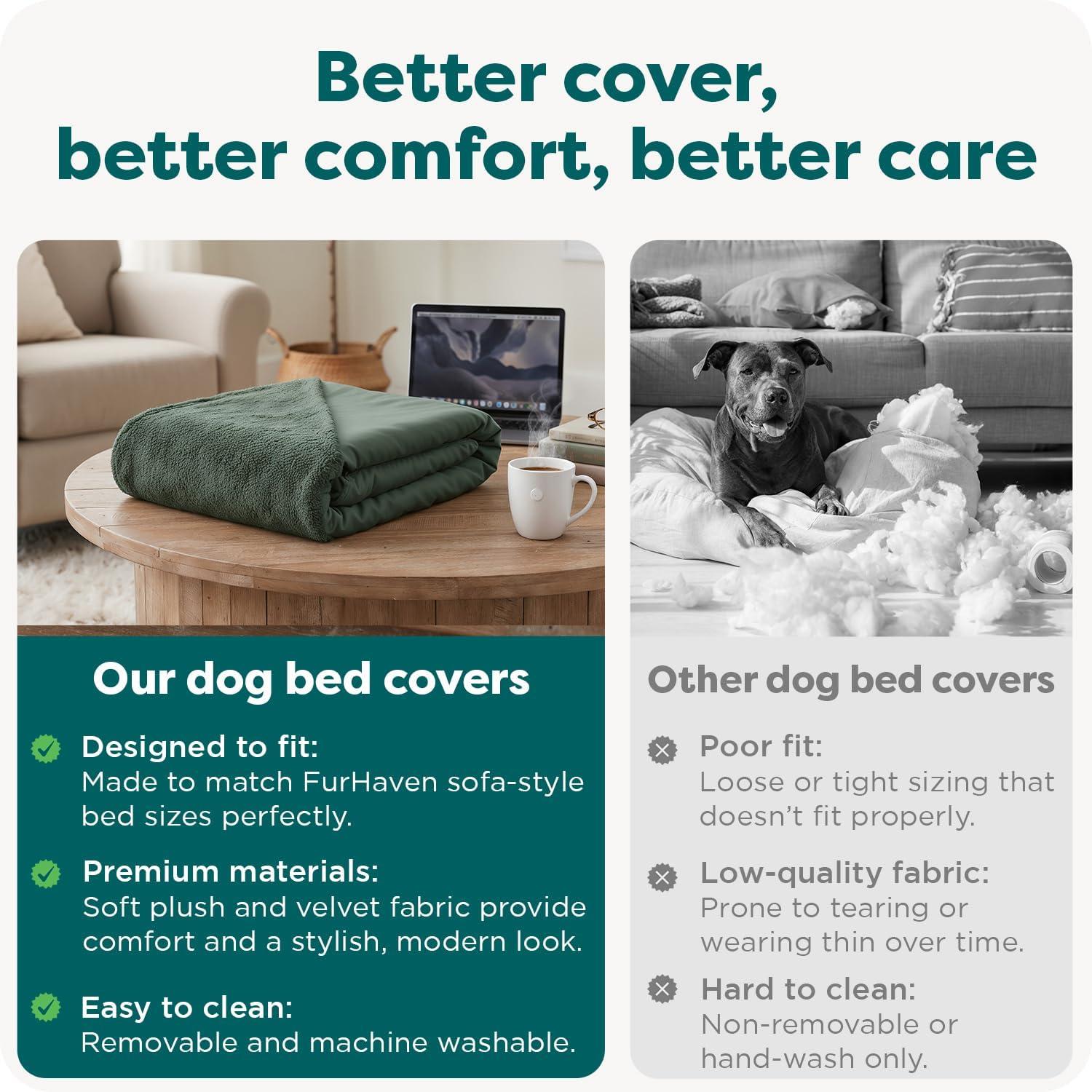 imageFurhaven Replacement Dog Bed Cover Sherpa ampamp Chenille SofaStyle Machine Washable Coffee MediumFaux Fur Velvet Dark Sage