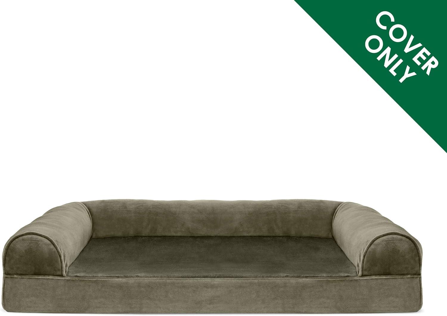 imageFurhaven Replacement Dog Bed Cover Sherpa ampamp Chenille SofaStyle Machine Washable Coffee MediumFaux Fur Velvet Dark Sage