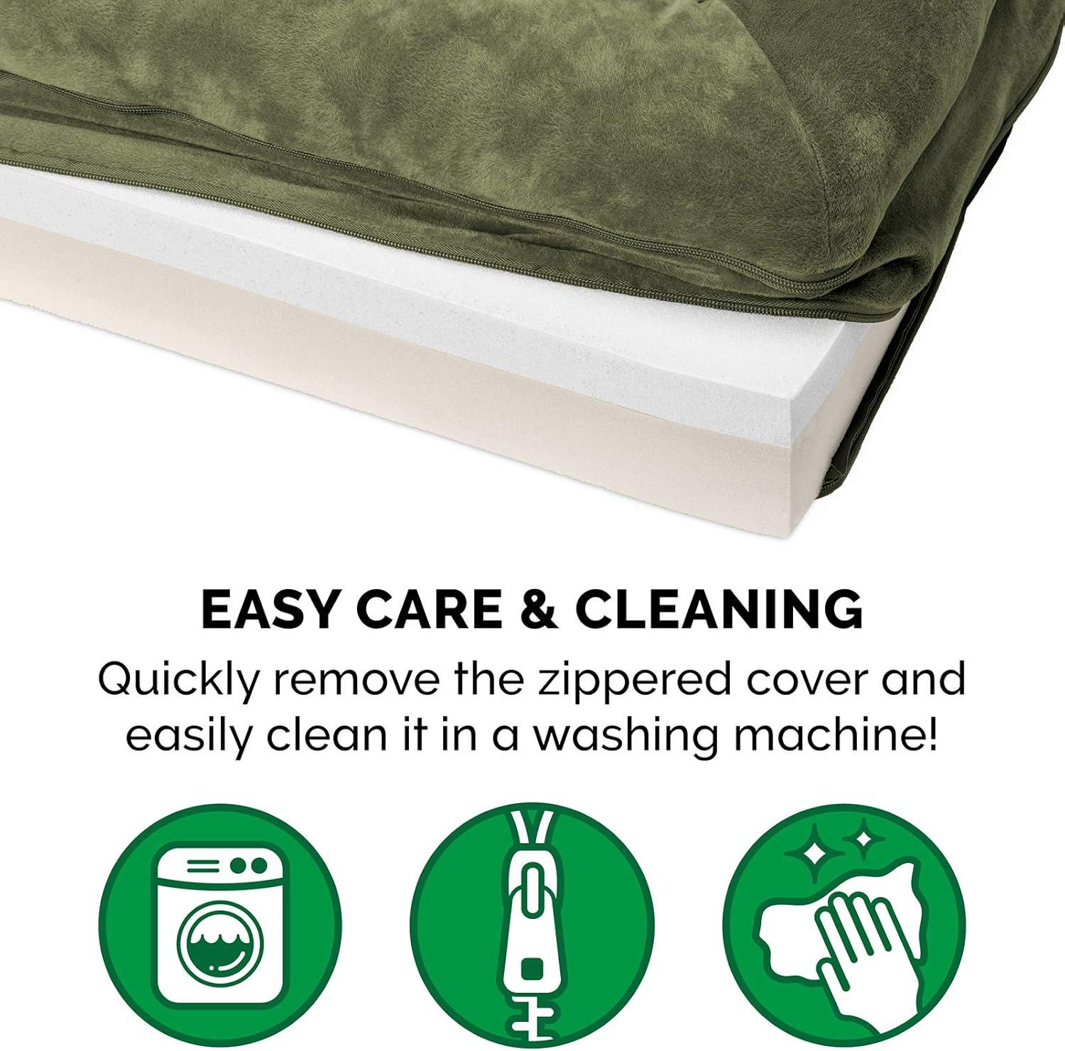 imageFurhaven Replacement Dog Bed Cover Sherpa ampamp Chenille SofaStyle Machine Washable Coffee MediumFaux Fur Velvet Dark Sage