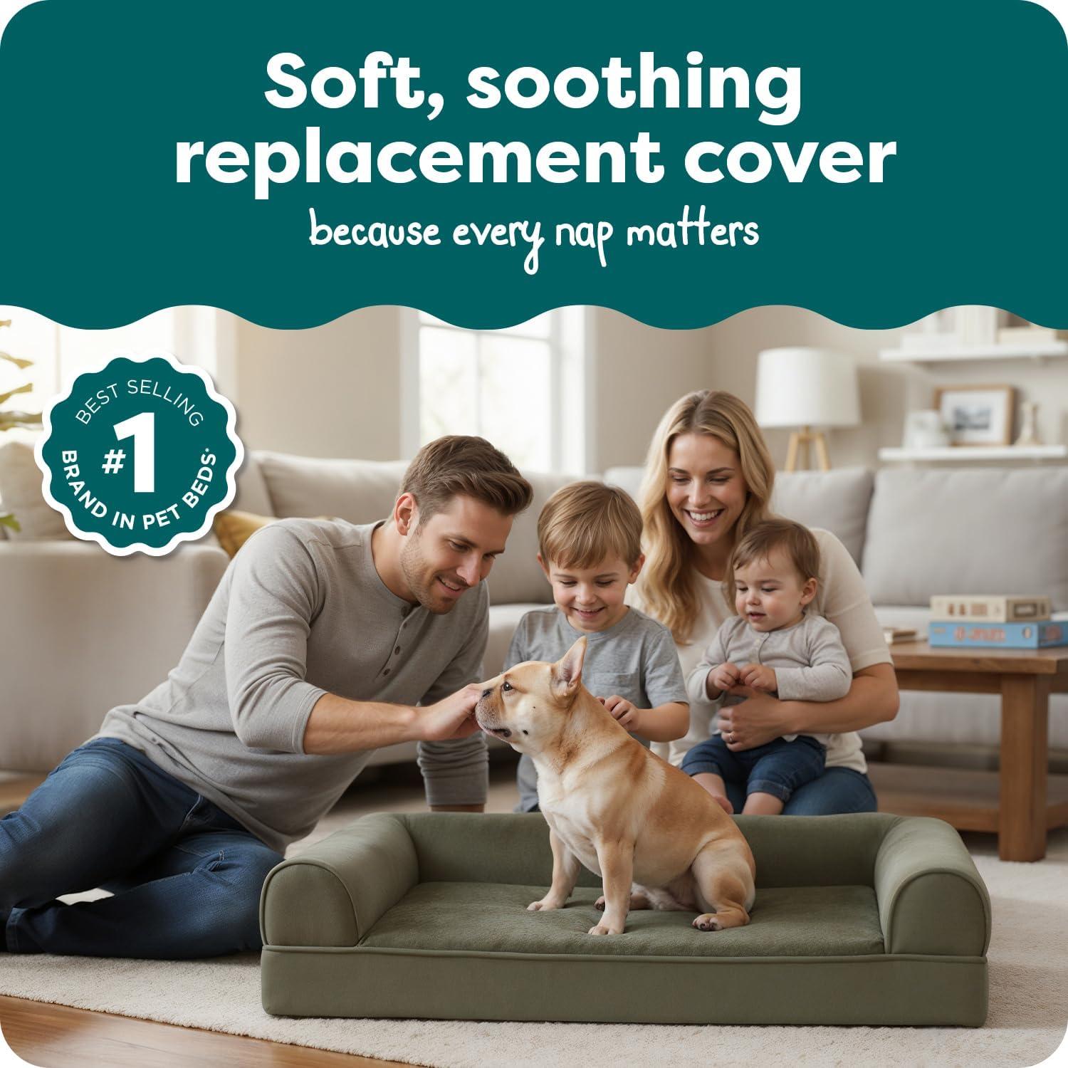 imageFurhaven Replacement Dog Bed Cover Sherpa ampamp Chenille SofaStyle Machine Washable Coffee MediumFaux Fur Velvet Dark Sage