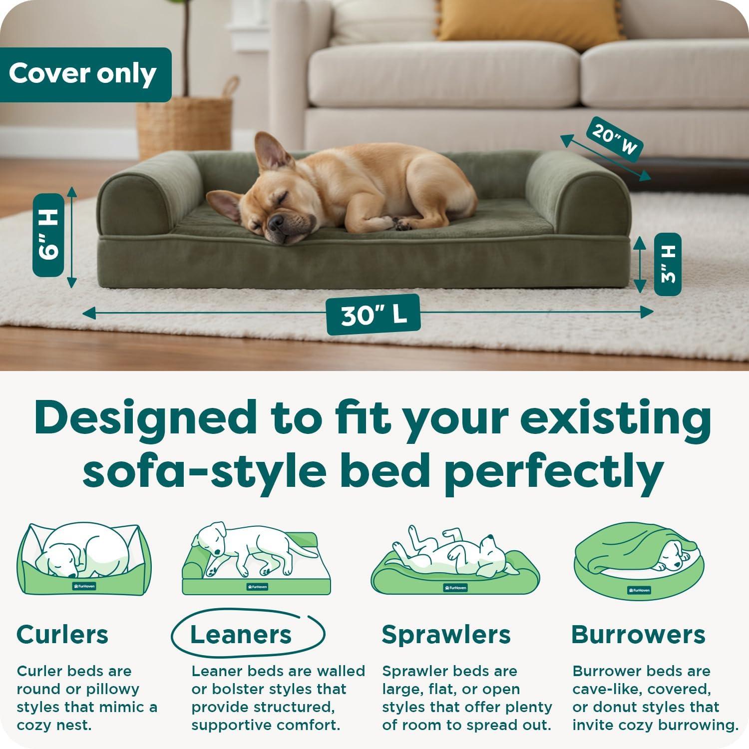 imageFurhaven Replacement Dog Bed Cover Sherpa ampamp Chenille SofaStyle Machine Washable Coffee MediumFaux Fur Velvet Dark Sage