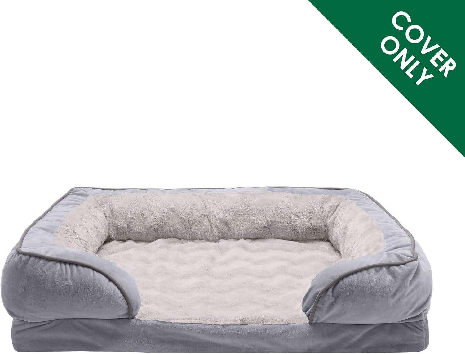 imageFurhaven Replacement Dog Bed Cover Sherpa ampamp Chenille SofaStyle Machine Washable Coffee MediumGranite Gray