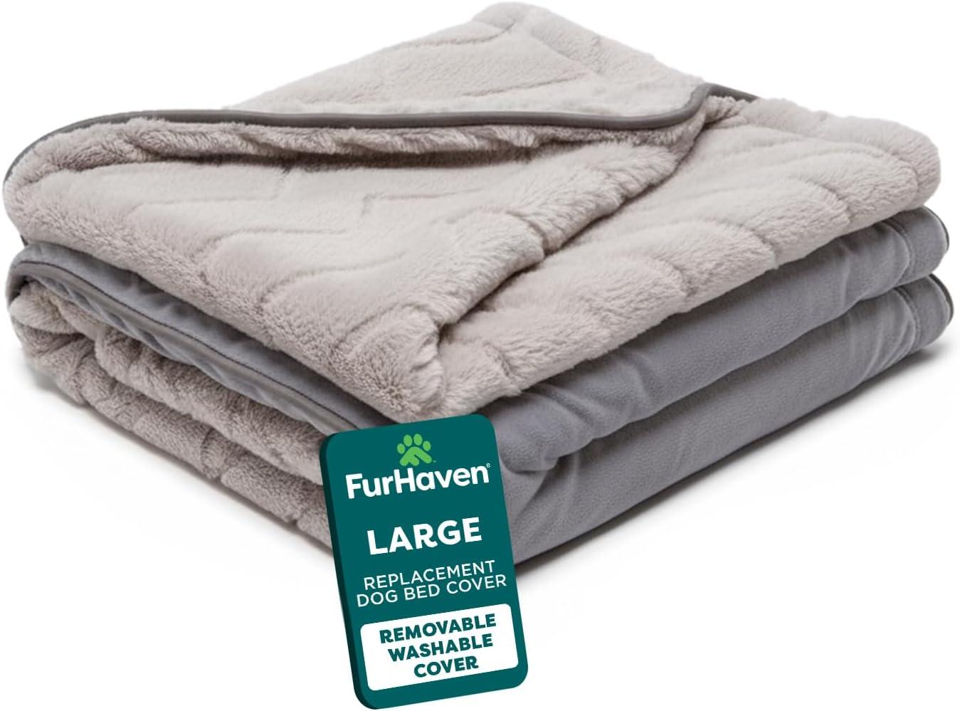 imageFurhaven Replacement Dog Bed Cover Sherpa ampamp Chenille SofaStyle Machine Washable Coffee MediumGranite Gray