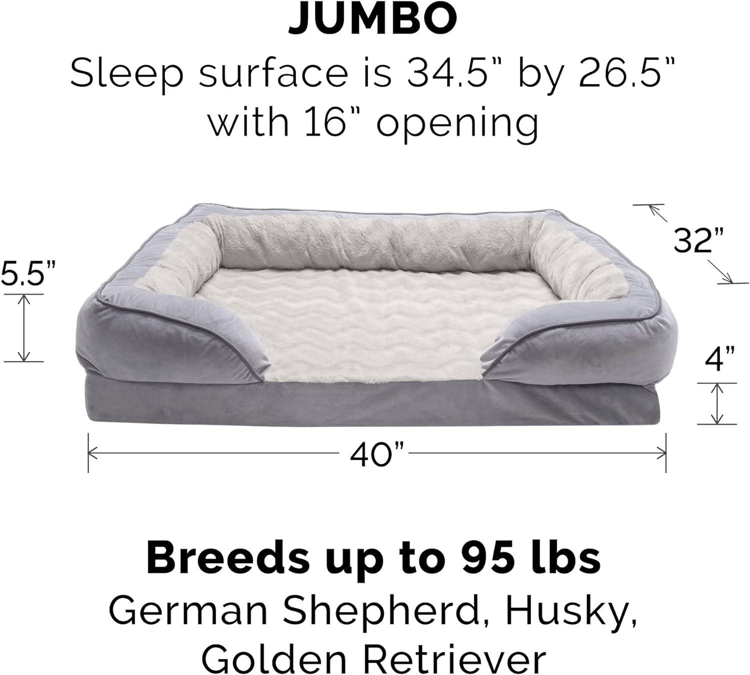 imageFurhaven Replacement Dog Bed Cover Sherpa ampamp Chenille SofaStyle Machine Washable Coffee MediumGranite Gray