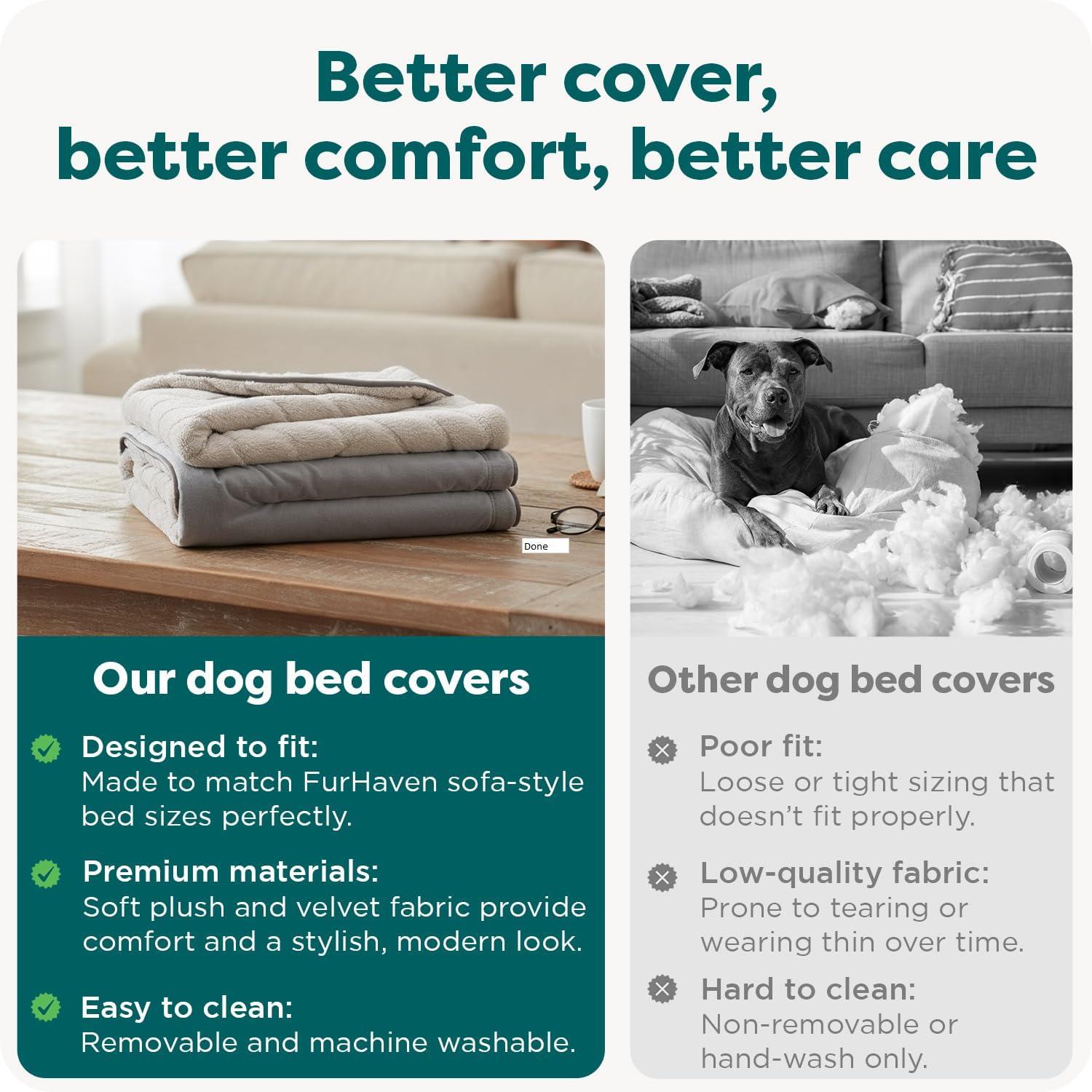 imageFurhaven Replacement Dog Bed Cover Sherpa ampamp Chenille SofaStyle Machine Washable Coffee MediumGranite Gray