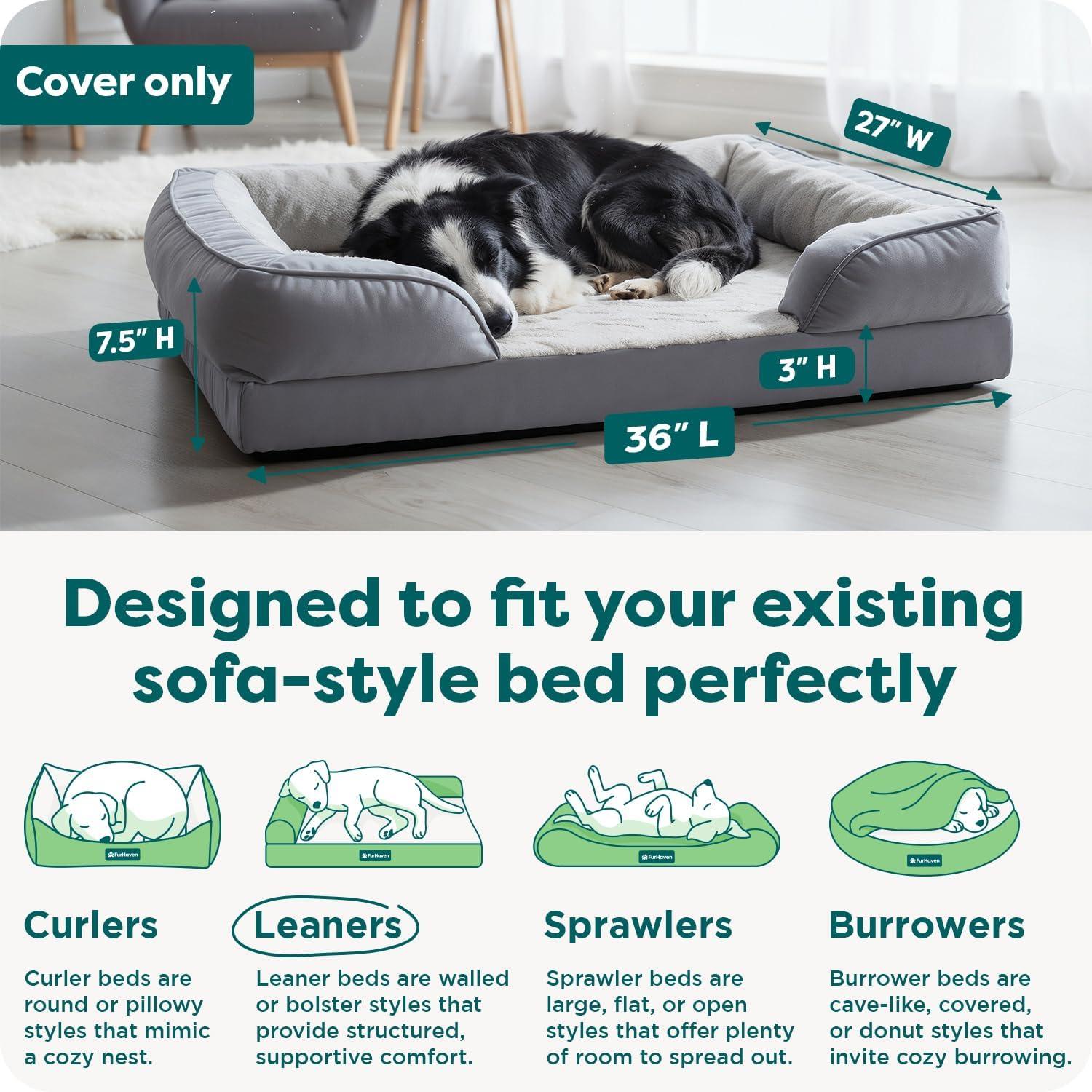 imageFurhaven Replacement Dog Bed Cover Sherpa ampamp Chenille SofaStyle Machine Washable Coffee MediumGranite Gray