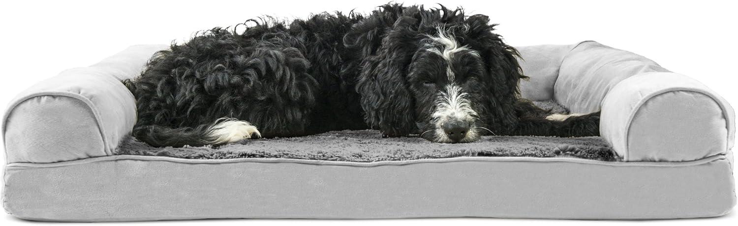 imageFurhaven Replacement Dog Bed Cover Sherpa ampamp Chenille SofaStyle Machine Washable Coffee MediumGray