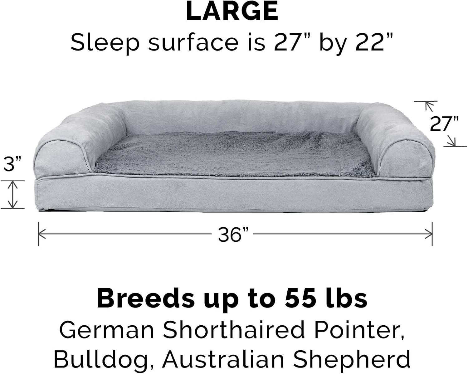 imageFurhaven Replacement Dog Bed Cover Sherpa ampamp Chenille SofaStyle Machine Washable Coffee MediumGray