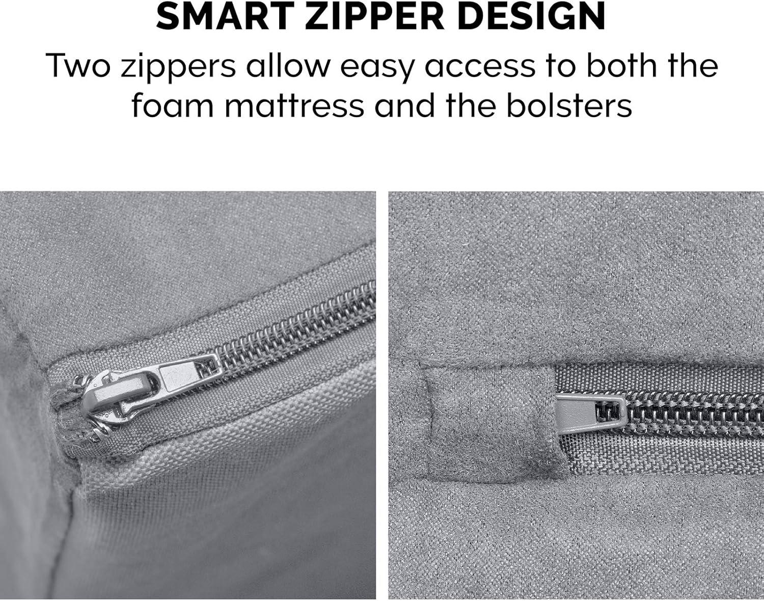 imageFurhaven Replacement Dog Bed Cover Sherpa ampamp Chenille SofaStyle Machine Washable Coffee MediumGray
