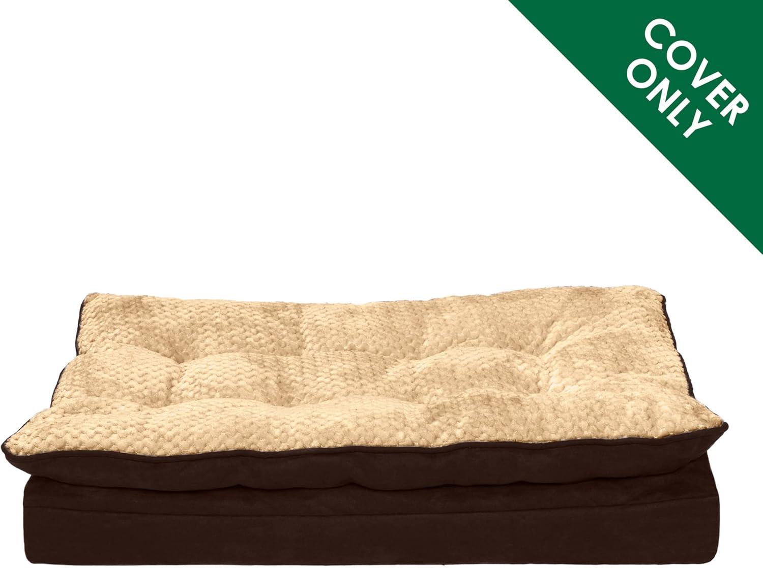imageFurhaven Replacement Dog Bed Cover Sherpa ampamp Chenille SofaStyle Machine Washable Coffee MediumPillow Top Minky Plush Suede French Roast