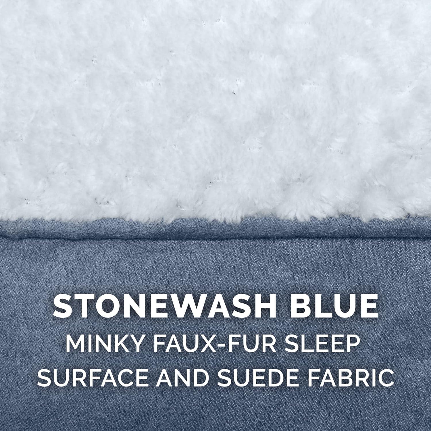 imageFurhaven Replacement Dog Bed Cover Sherpa ampamp Chenille SofaStyle Machine Washable Coffee MediumPillow Top Minky Plush Suede Stonewash Blue