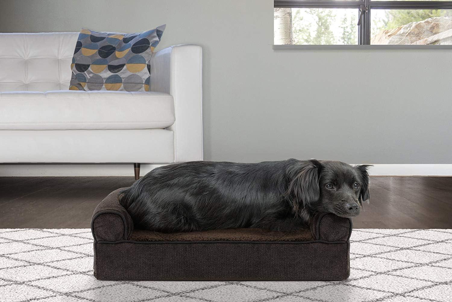 imageFurhaven Replacement Dog Bed Cover Sherpa ampamp Chenille SofaStyle Machine Washable Coffee MediumSherpa Chenille Coffee