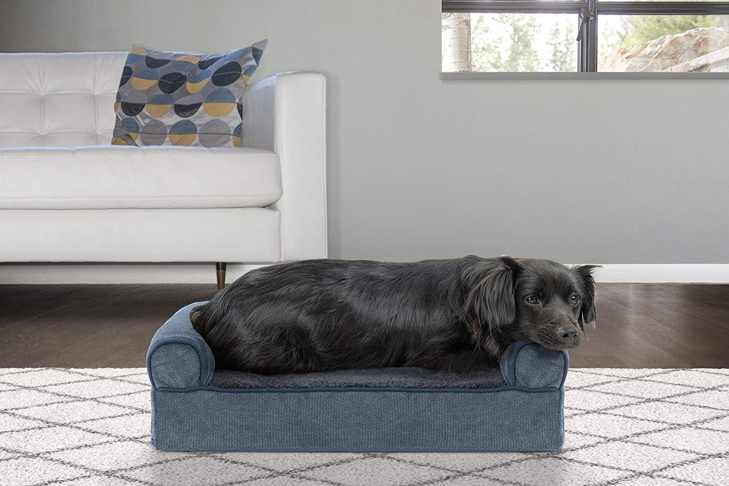 imageFurhaven Replacement Dog Bed Cover Sherpa ampamp Chenille SofaStyle Machine Washable Coffee MediumSherpa Chenille Orion Blue