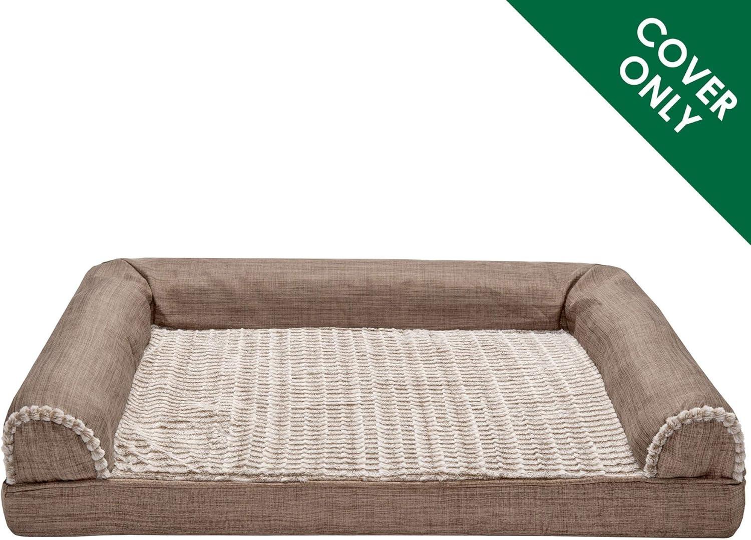 imageFurhaven Replacement Dog Bed Cover Sherpa ampamp Chenille SofaStyle Machine Washable Coffee MediumWoodsmoke