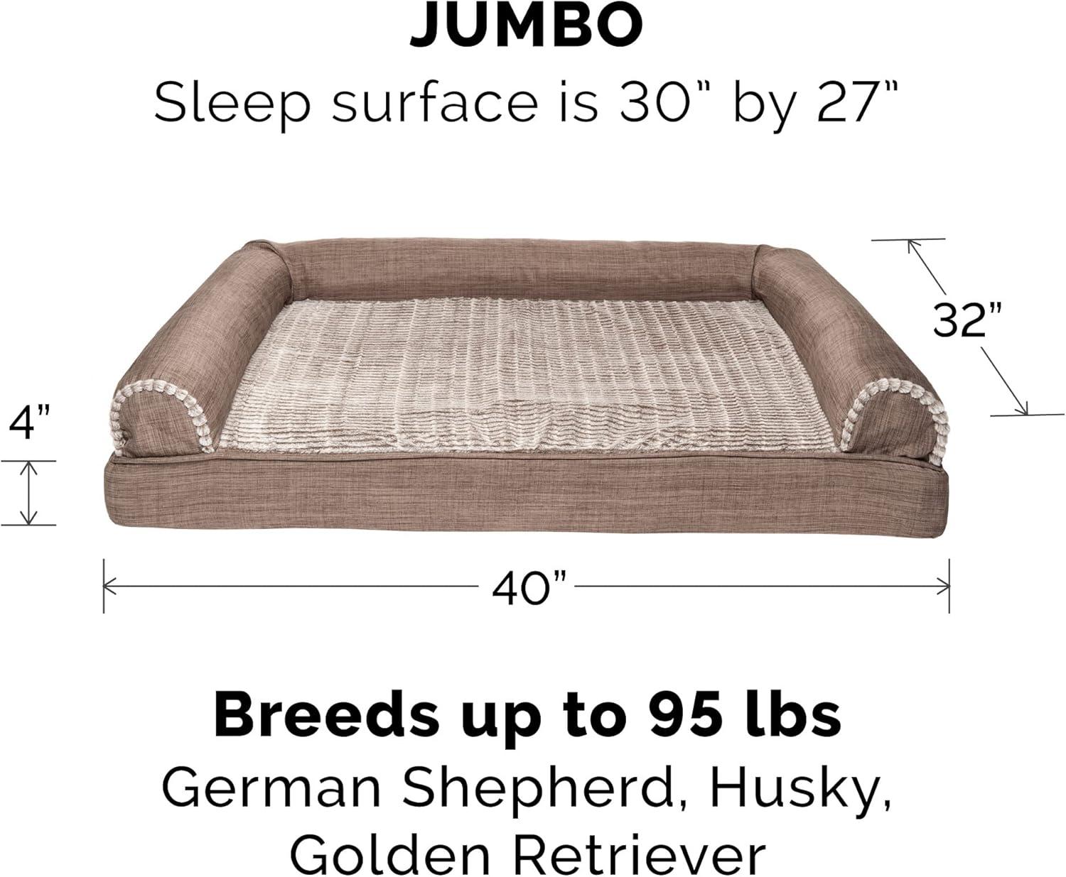 imageFurhaven Replacement Dog Bed Cover Sherpa ampamp Chenille SofaStyle Machine Washable Coffee MediumWoodsmoke
