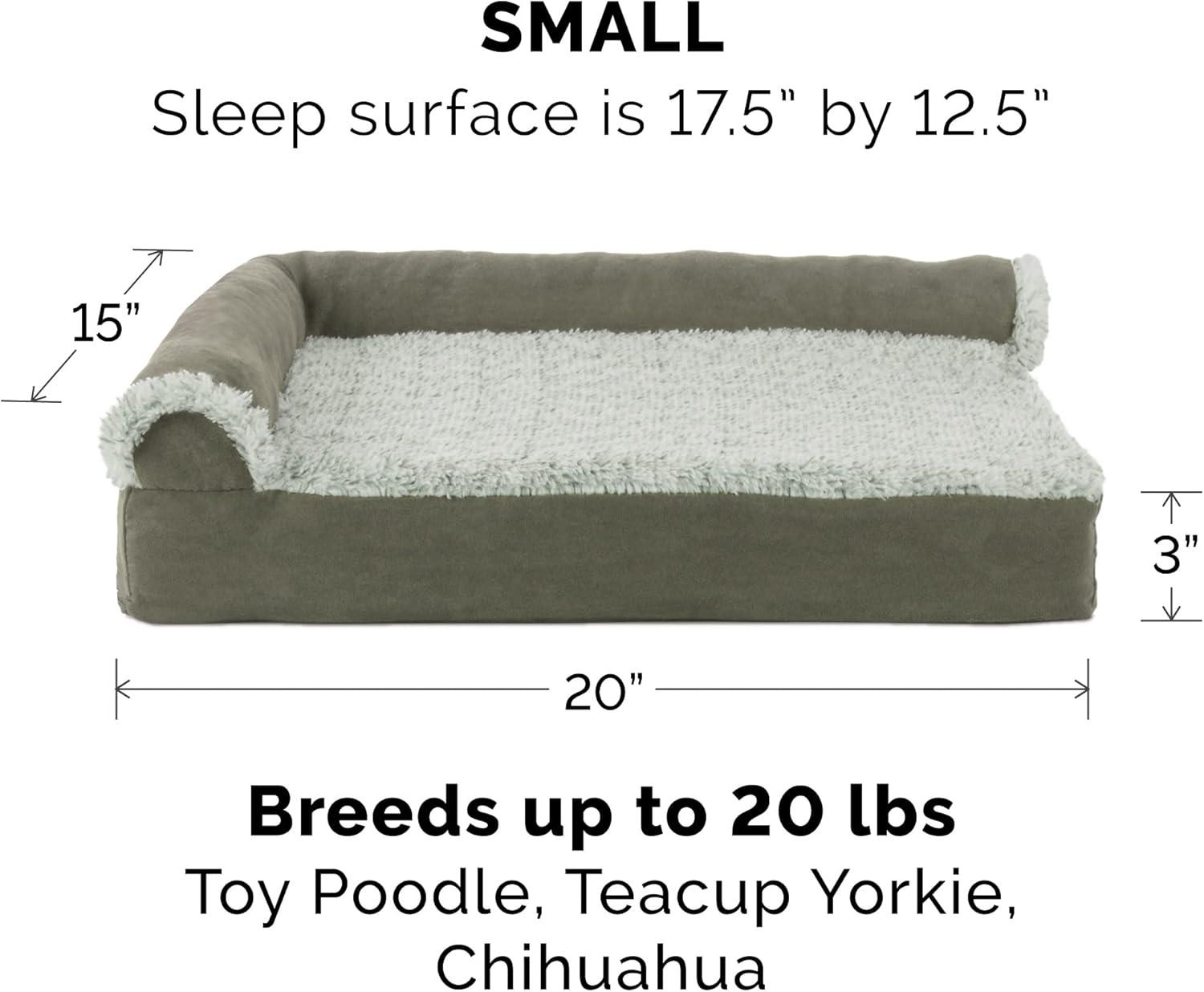 imageFurhaven Replacement Dog Bed Cover TwoTone Faux Fur ampamp Suede L Shaped Chaise Machine Washable Dark Sage Jumbo XLargeDark Sage
