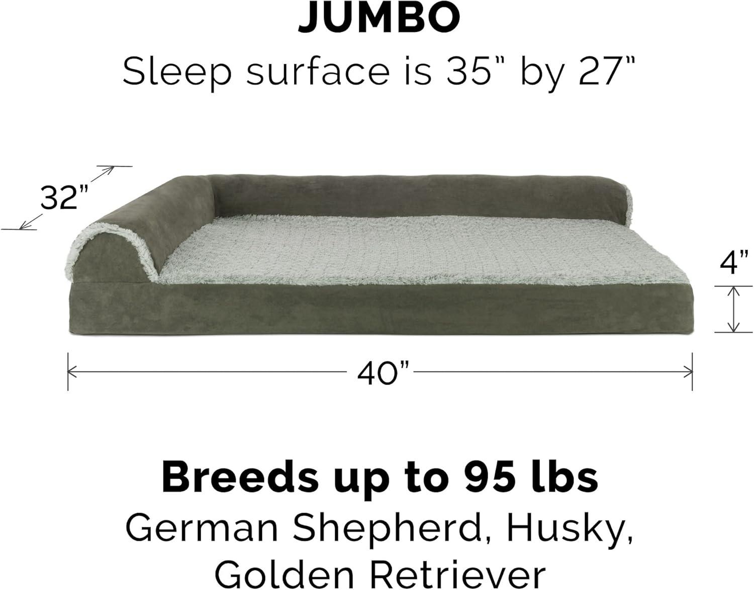 imageFurhaven Replacement Dog Bed Cover TwoTone Faux Fur ampamp Suede L Shaped Chaise Machine Washable Dark Sage Jumbo XLargeDark Sage