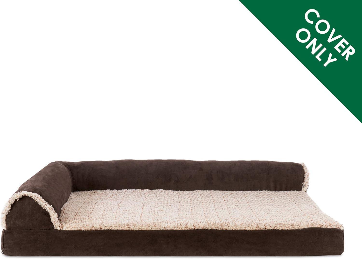 imageFurhaven Replacement Dog Bed Cover TwoTone Faux Fur ampamp Suede L Shaped Chaise Machine Washable Dark Sage Jumbo XLargeEspresso