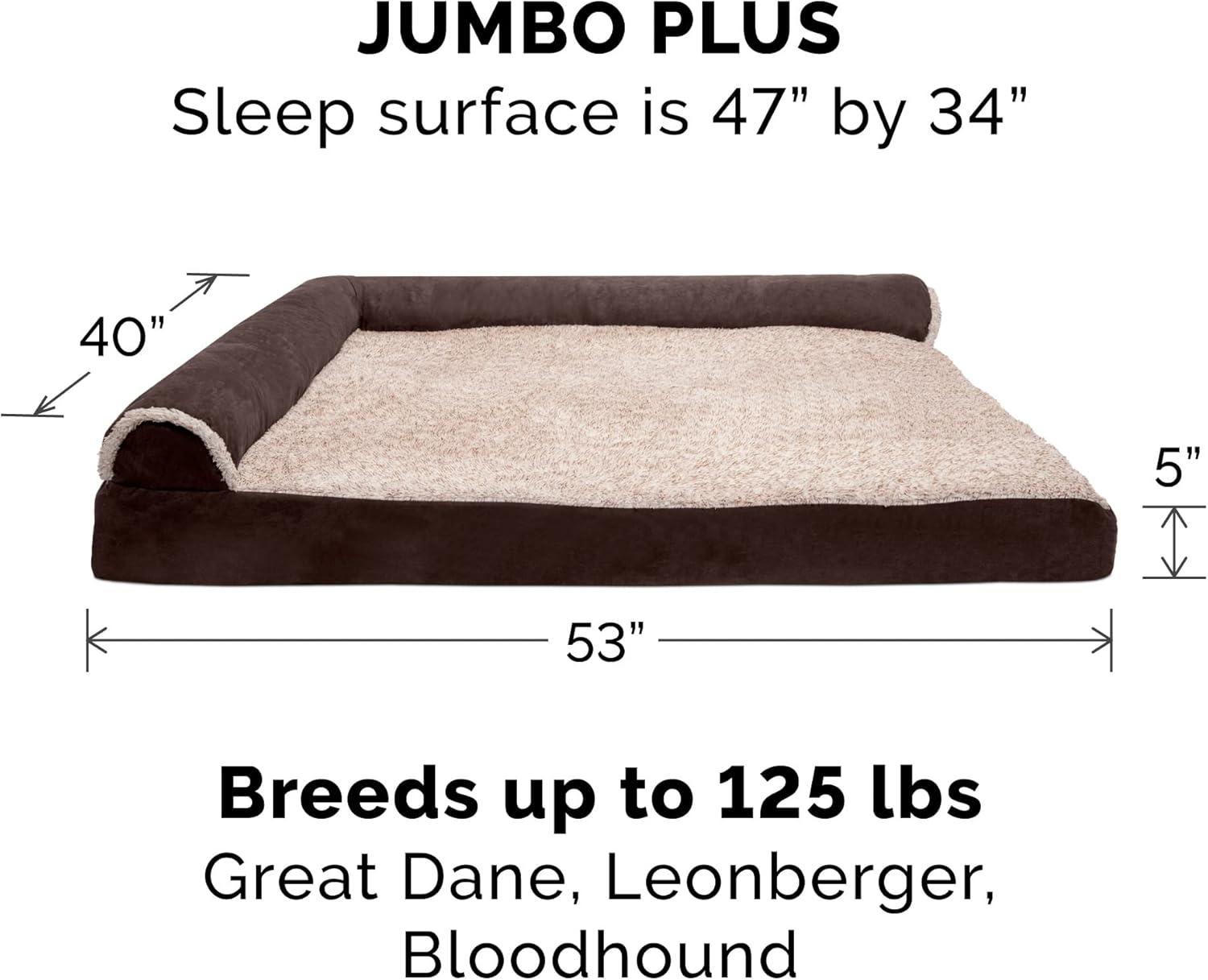 imageFurhaven Replacement Dog Bed Cover TwoTone Faux Fur ampamp Suede L Shaped Chaise Machine Washable Dark Sage Jumbo XLargeEspresso
