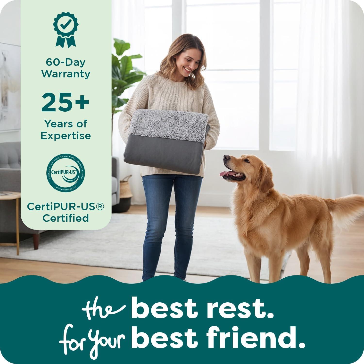 imageFurhaven Replacement Dog Bed Cover TwoTone Faux Fur ampamp Suede L Shaped Chaise Machine Washable Dark Sage Jumbo XLargeStone Gray