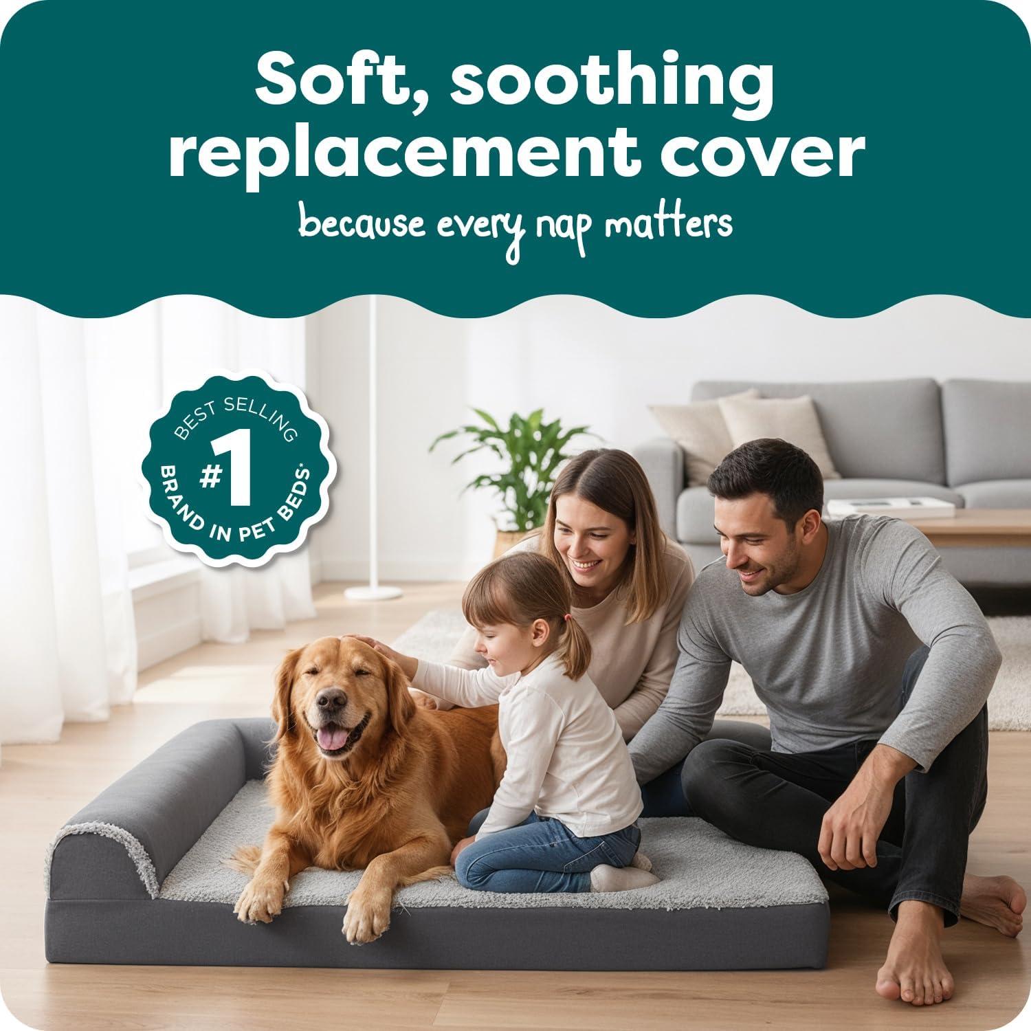 imageFurhaven Replacement Dog Bed Cover TwoTone Faux Fur ampamp Suede L Shaped Chaise Machine Washable Dark Sage Jumbo XLargeStone Gray