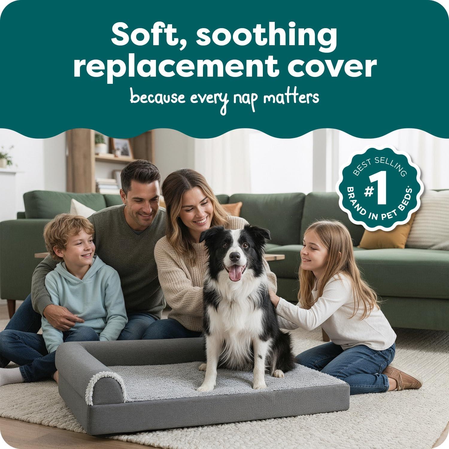 imageFurhaven Replacement Dog Bed Cover TwoTone Faux Fur ampamp Suede L Shaped Chaise Machine Washable Dark Sage Jumbo XLargeStone Gray