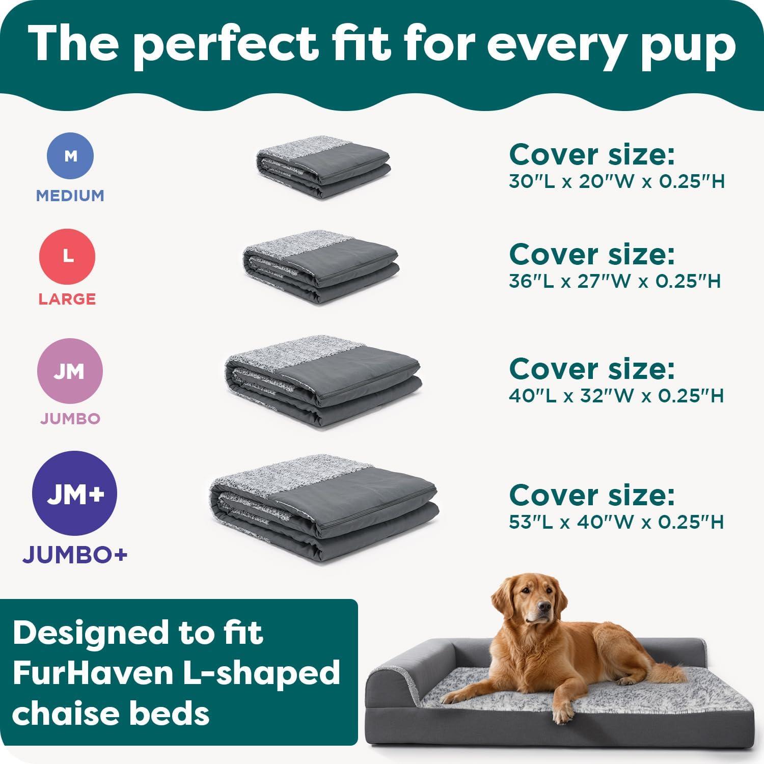 imageFurhaven Replacement Dog Bed Cover TwoTone Faux Fur ampamp Suede L Shaped Chaise Machine Washable Dark Sage Jumbo XLargeStone Gray