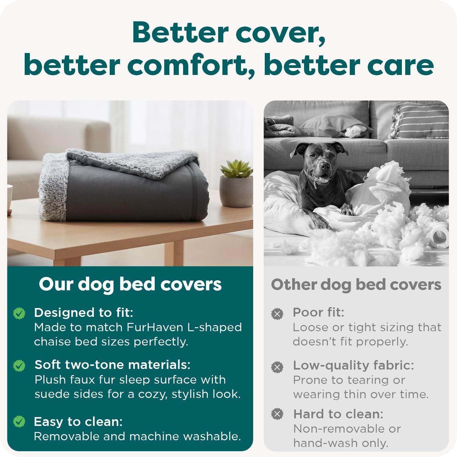 imageFurhaven Replacement Dog Bed Cover TwoTone Faux Fur ampamp Suede L Shaped Chaise Machine Washable Dark Sage Jumbo XLargeStone Gray