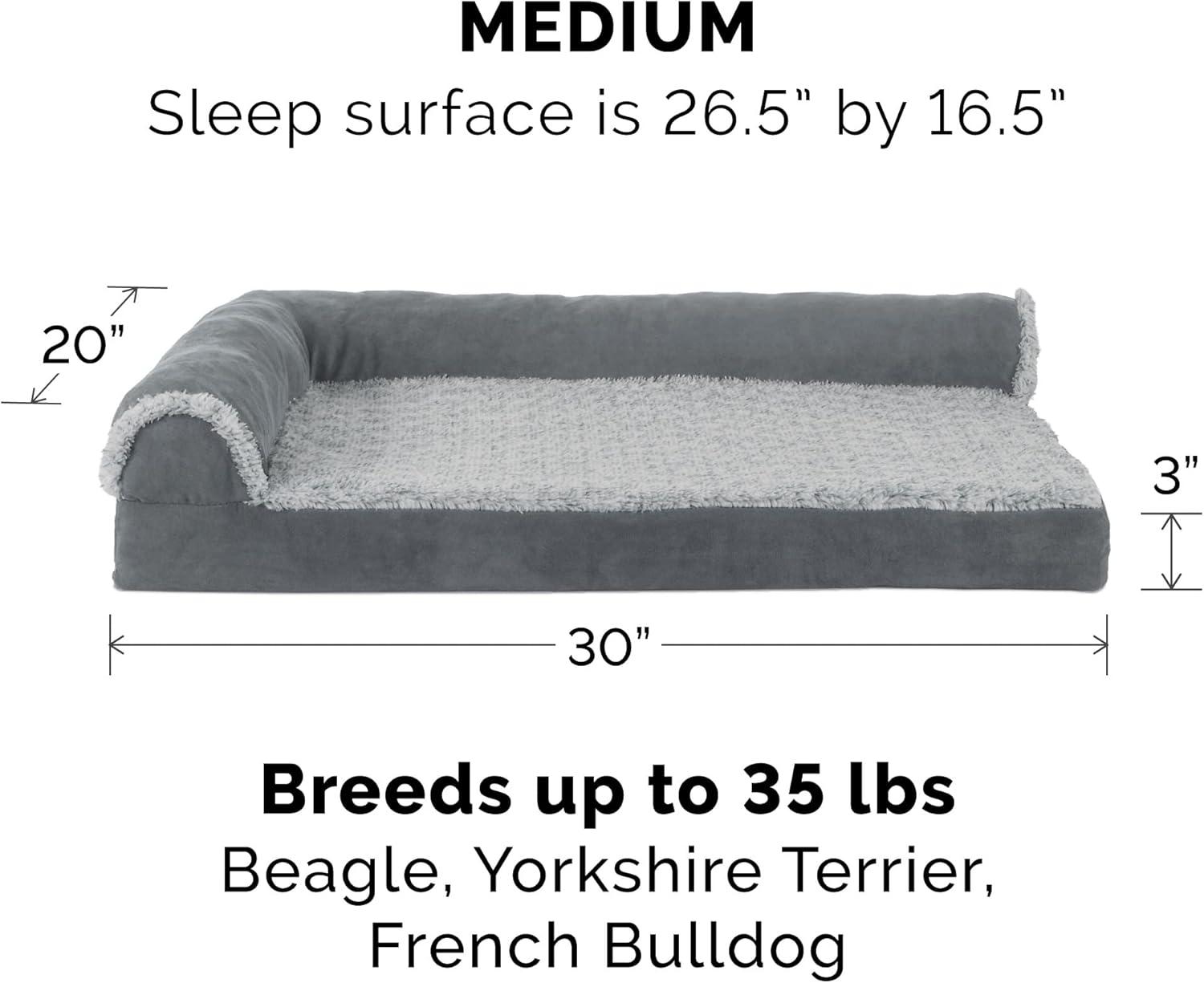 imageFurhaven Replacement Dog Bed Cover TwoTone Faux Fur ampamp Suede L Shaped Chaise Machine Washable Dark Sage Jumbo XLargeStone Gray