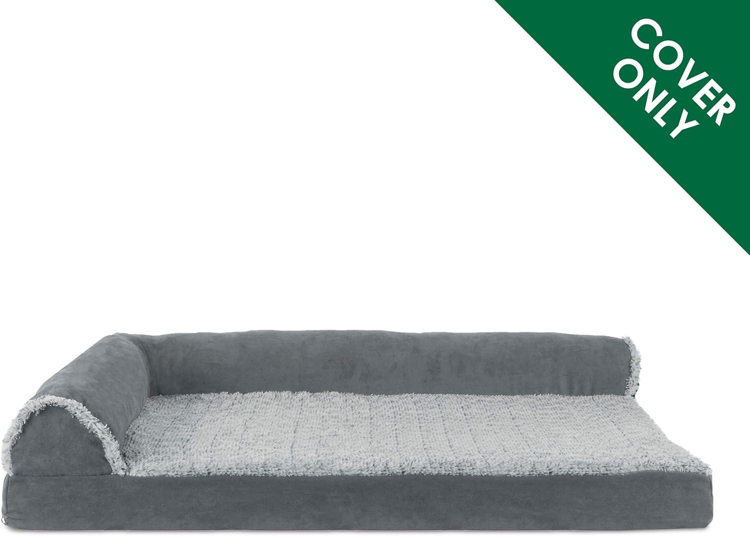 imageFurhaven Replacement Dog Bed Cover TwoTone Faux Fur ampamp Suede L Shaped Chaise Machine Washable Dark Sage Jumbo XLargeStone Gray