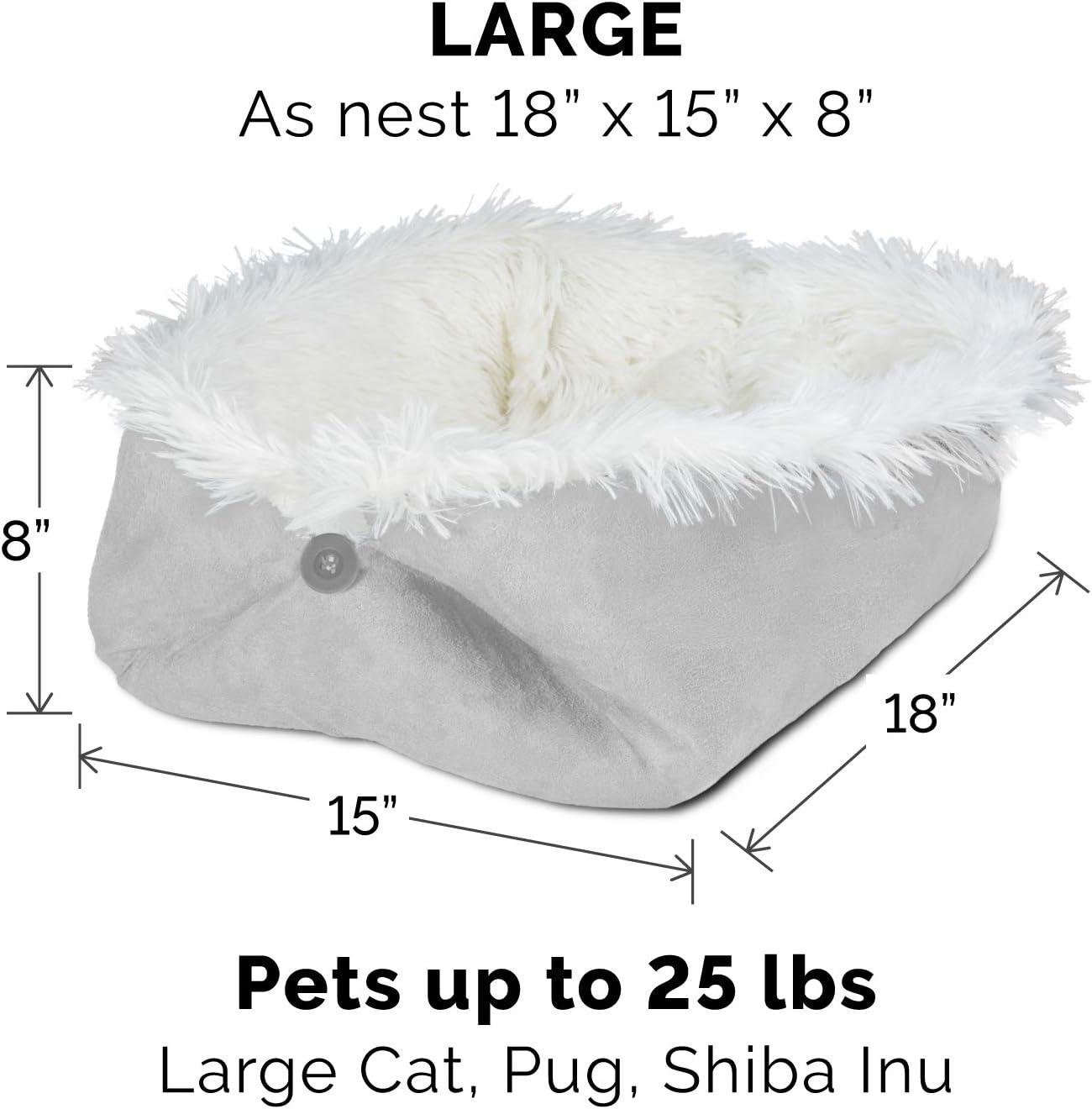 imageFurhaven SelfWarming Cat Bed for Indoor Cats 4Bedsin1 ampamp Washable Plush Long Faux Fur Convertible Cuddler Silver Large