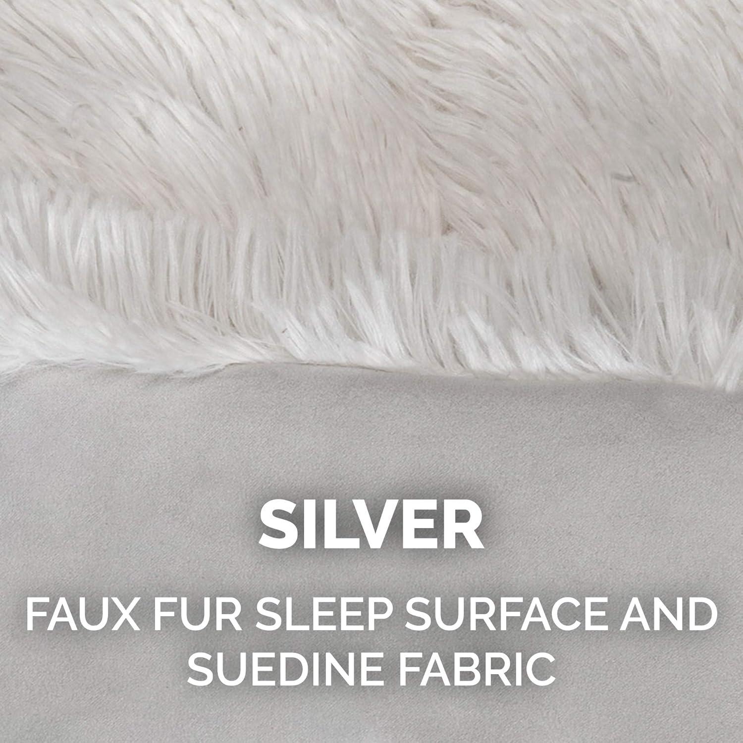 imageFurhaven SelfWarming Cat Bed for Indoor Cats 4Bedsin1 ampamp Washable Plush Long Faux Fur Convertible Cuddler Silver Large