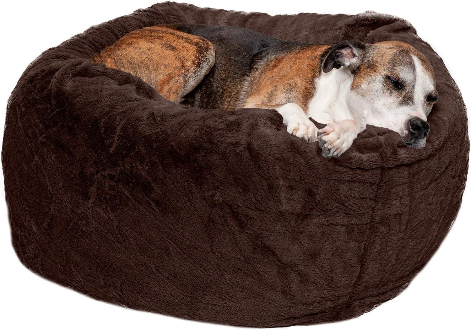 imageFurhaven Soft ampamp Cozy Dog Bed for LargeMedium Dogs Refillable w Removable Washable Cover ampamp Liner For Dogs Up to 55 lbs Plush Faux Fur Bean Bag Style Ball Bed Espresso LargePlush Faux Fur Espresso