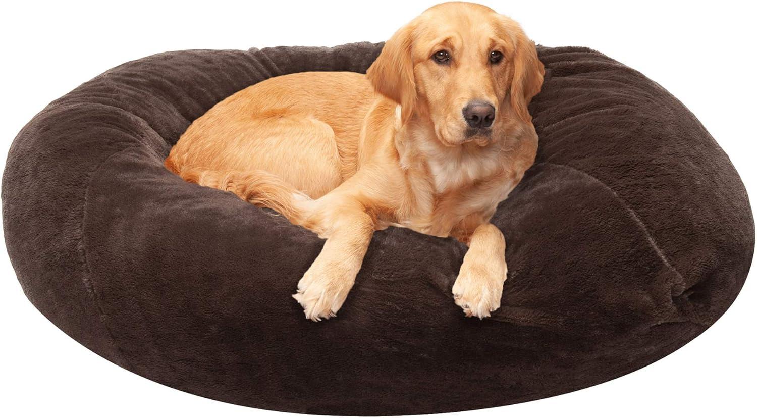 imageFurhaven Soft ampamp Cozy Dog Bed for LargeMedium Dogs Refillable w Removable Washable Cover ampamp Liner For Dogs Up to 55 lbs Plush Faux Fur Bean Bag Style Ball Bed Espresso LargePlush Faux Fur Espresso