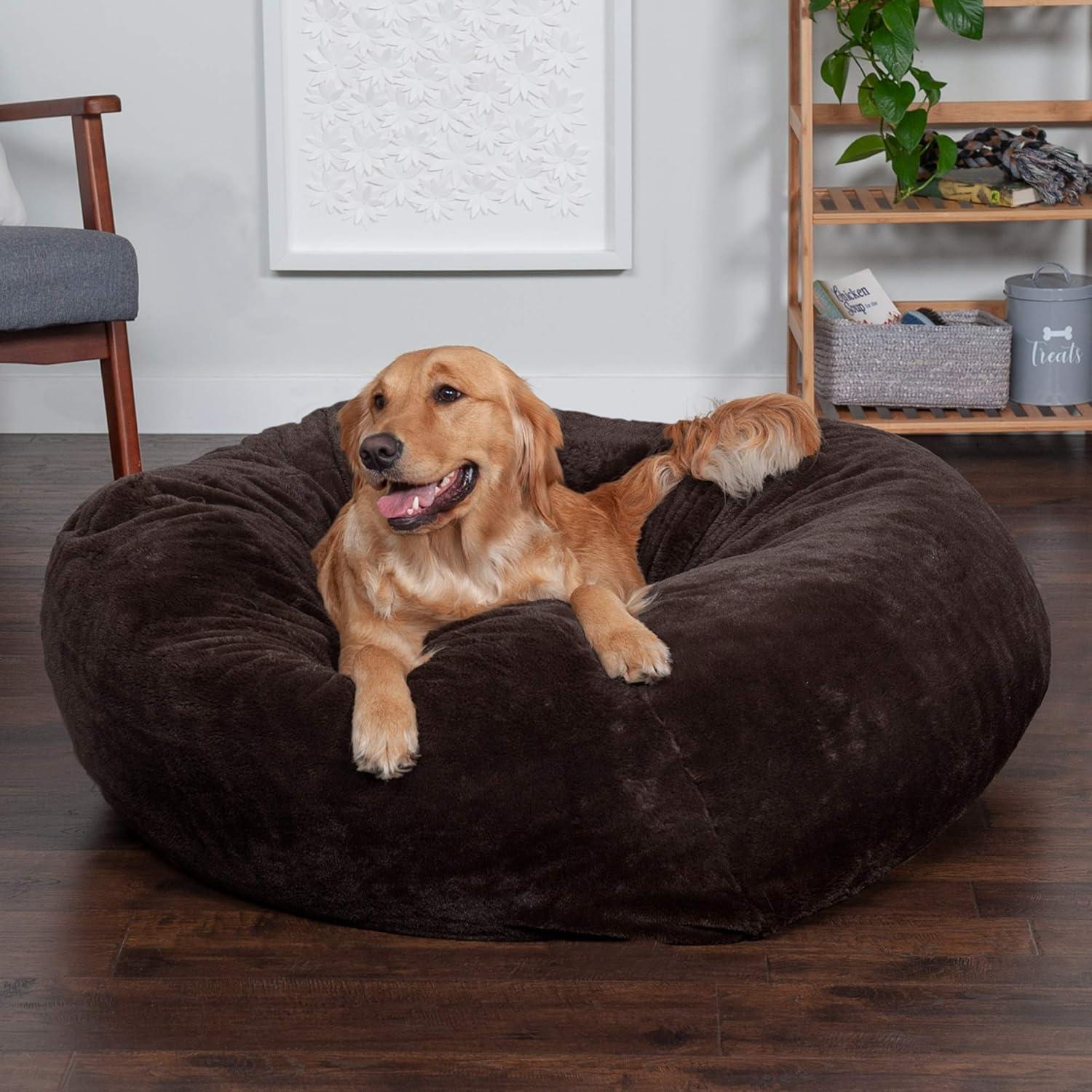 imageFurhaven Soft ampamp Cozy Dog Bed for LargeMedium Dogs Refillable w Removable Washable Cover ampamp Liner For Dogs Up to 55 lbs Plush Faux Fur Bean Bag Style Ball Bed Espresso LargePlush Faux Fur Espresso