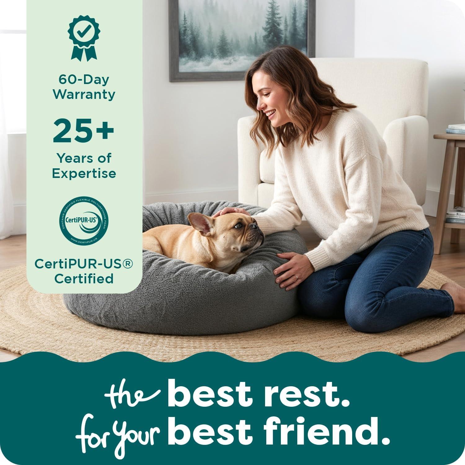 imageFurhaven Soft ampamp Cozy Dog Bed for LargeMedium Dogs Refillable w Removable Washable Cover ampamp Liner For Dogs Up to 55 lbs Plush Faux Fur Bean Bag Style Ball Bed Espresso LargePlush Faux Fur Gray Mist