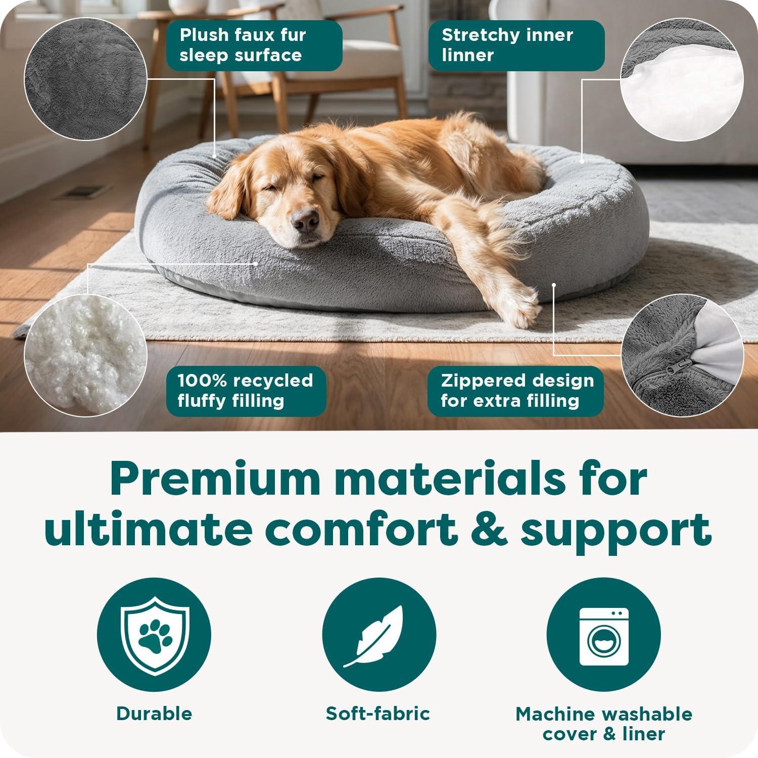 imageFurhaven Soft ampamp Cozy Dog Bed for LargeMedium Dogs Refillable w Removable Washable Cover ampamp Liner For Dogs Up to 55 lbs Plush Faux Fur Bean Bag Style Ball Bed Espresso LargePlush Faux Fur Gray Mist
