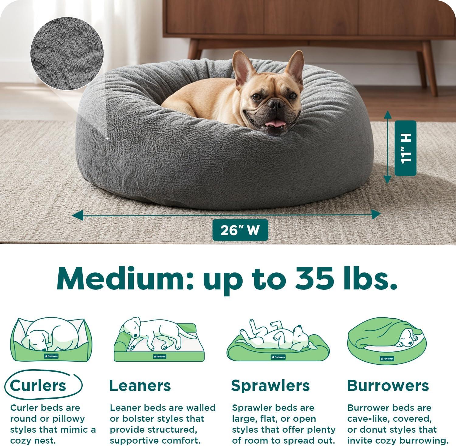 imageFurhaven Soft ampamp Cozy Dog Bed for LargeMedium Dogs Refillable w Removable Washable Cover ampamp Liner For Dogs Up to 55 lbs Plush Faux Fur Bean Bag Style Ball Bed Espresso LargePlush Faux Fur Gray Mist