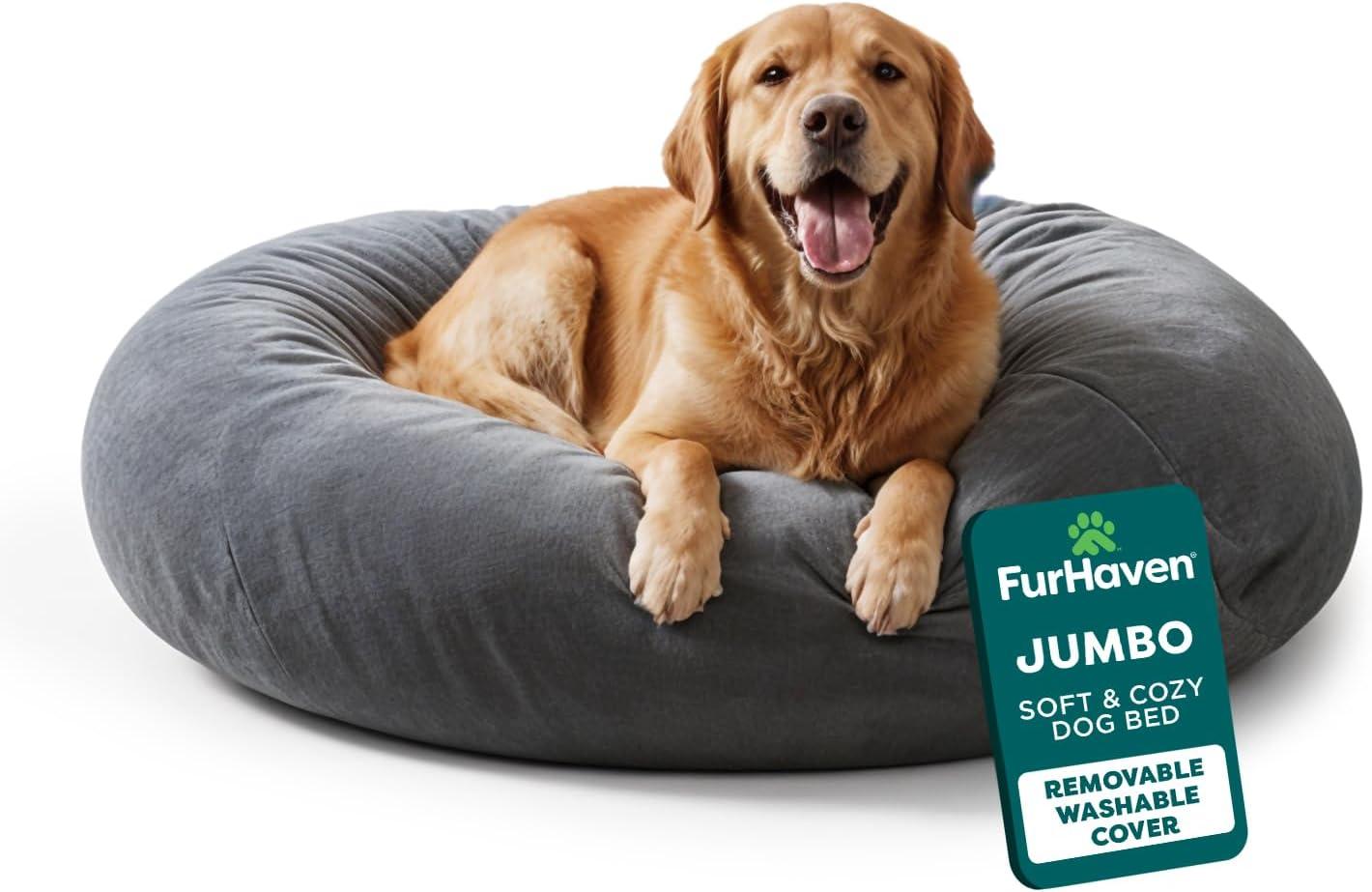 imageFurhaven Soft ampamp Cozy Dog Bed for LargeMedium Dogs Refillable w Removable Washable Cover ampamp Liner For Dogs Up to 55 lbs Plush Faux Fur Bean Bag Style Ball Bed Espresso LargePlush Faux Fur Gray Mist