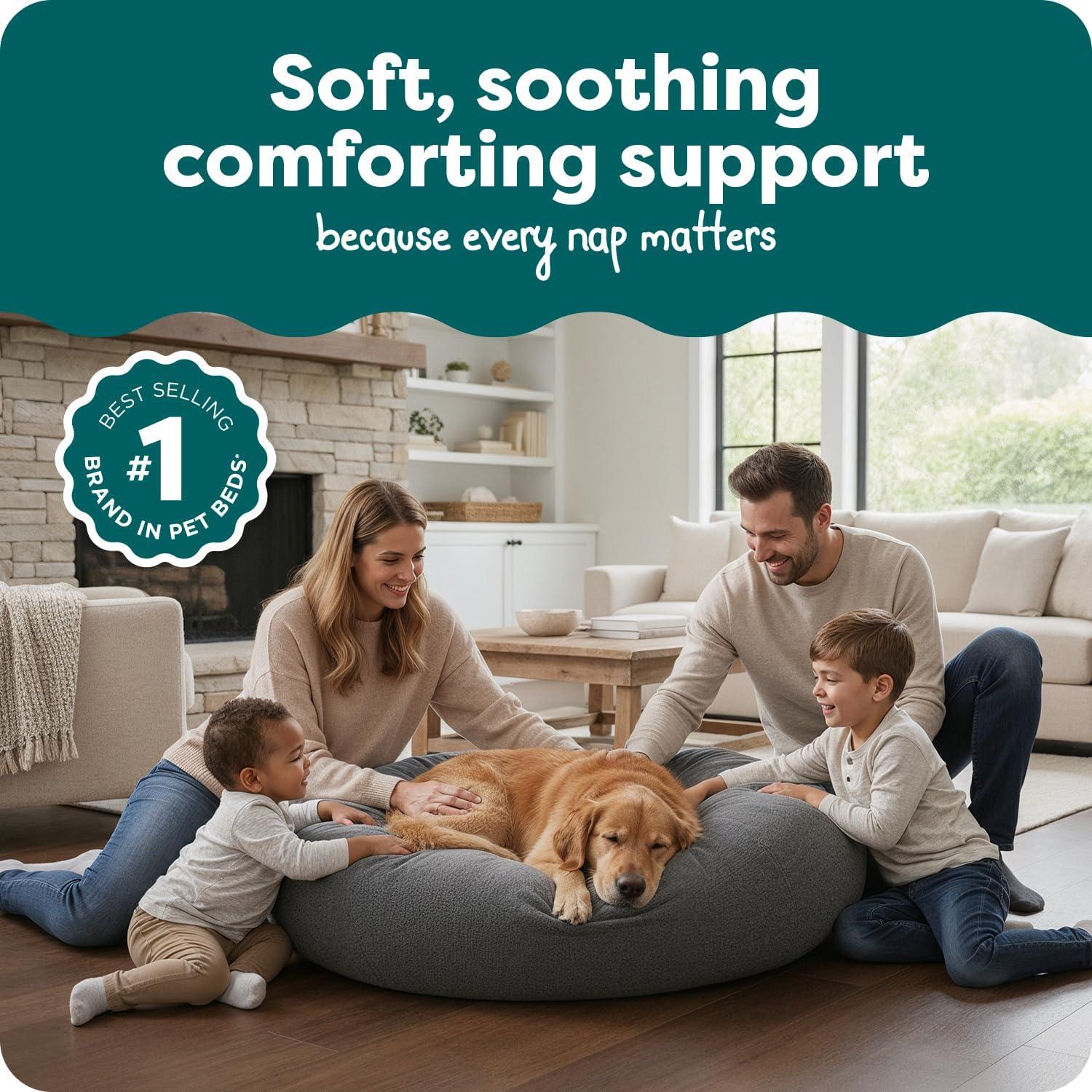 imageFurhaven Soft ampamp Cozy Dog Bed for LargeMedium Dogs Refillable w Removable Washable Cover ampamp Liner For Dogs Up to 55 lbs Plush Faux Fur Bean Bag Style Ball Bed Espresso LargePlush Faux Fur Gray Mist