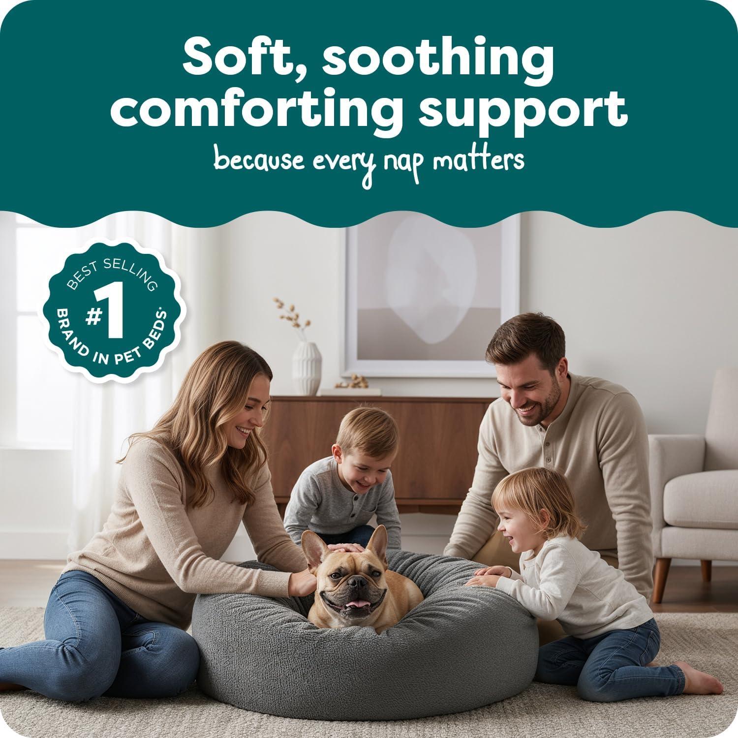 imageFurhaven Soft ampamp Cozy Dog Bed for LargeMedium Dogs Refillable w Removable Washable Cover ampamp Liner For Dogs Up to 55 lbs Plush Faux Fur Bean Bag Style Ball Bed Espresso LargePlush Faux Fur Gray Mist