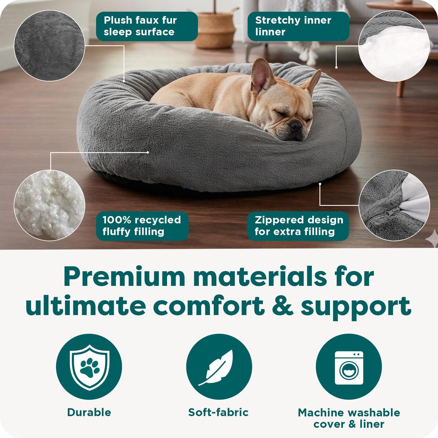 imageFurhaven Soft ampamp Cozy Dog Bed for LargeMedium Dogs Refillable w Removable Washable Cover ampamp Liner For Dogs Up to 55 lbs Plush Faux Fur Bean Bag Style Ball Bed Espresso LargePlush Faux Fur Gray Mist