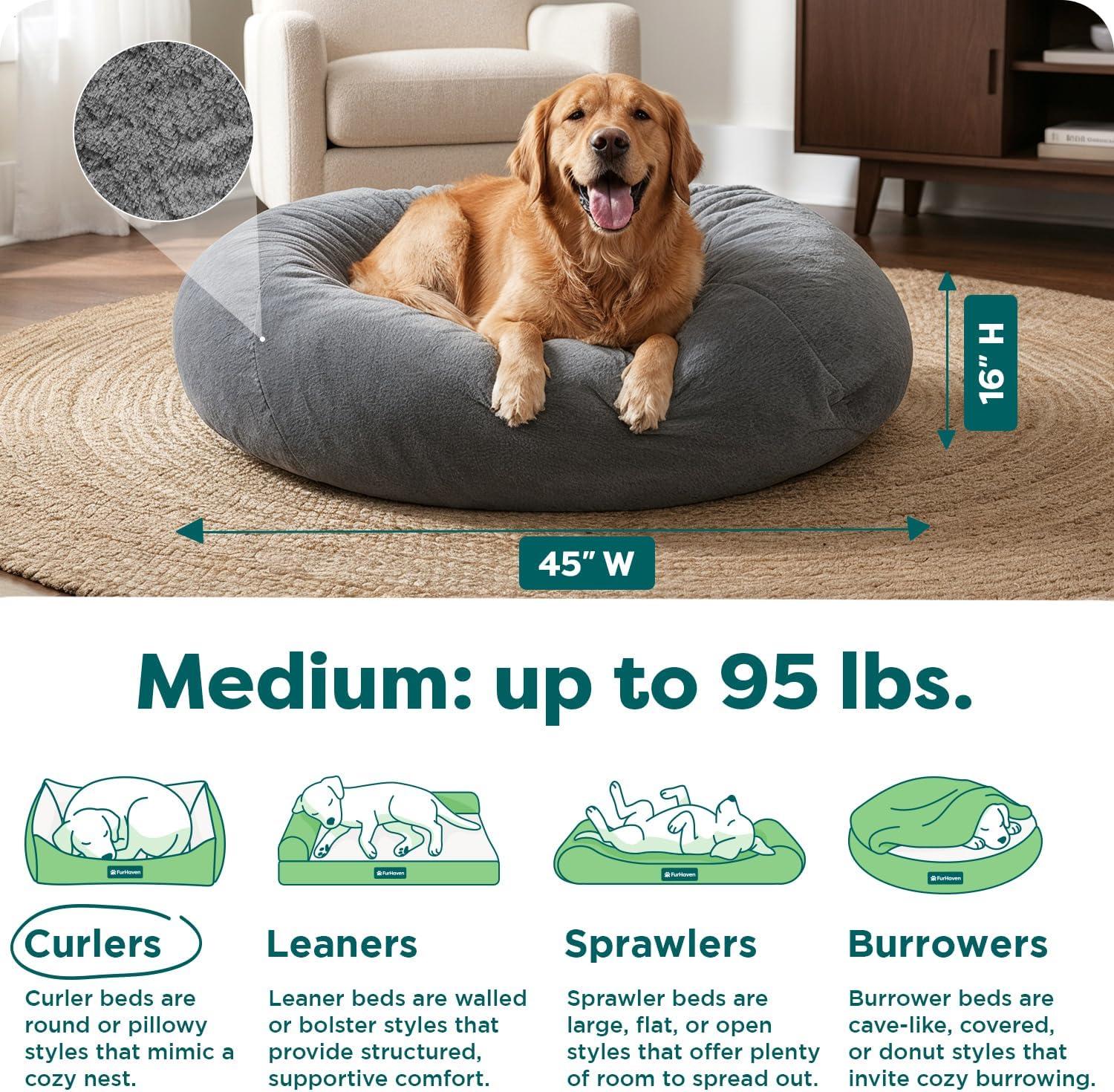 imageFurhaven Soft ampamp Cozy Dog Bed for LargeMedium Dogs Refillable w Removable Washable Cover ampamp Liner For Dogs Up to 55 lbs Plush Faux Fur Bean Bag Style Ball Bed Espresso LargePlush Faux Fur Gray Mist