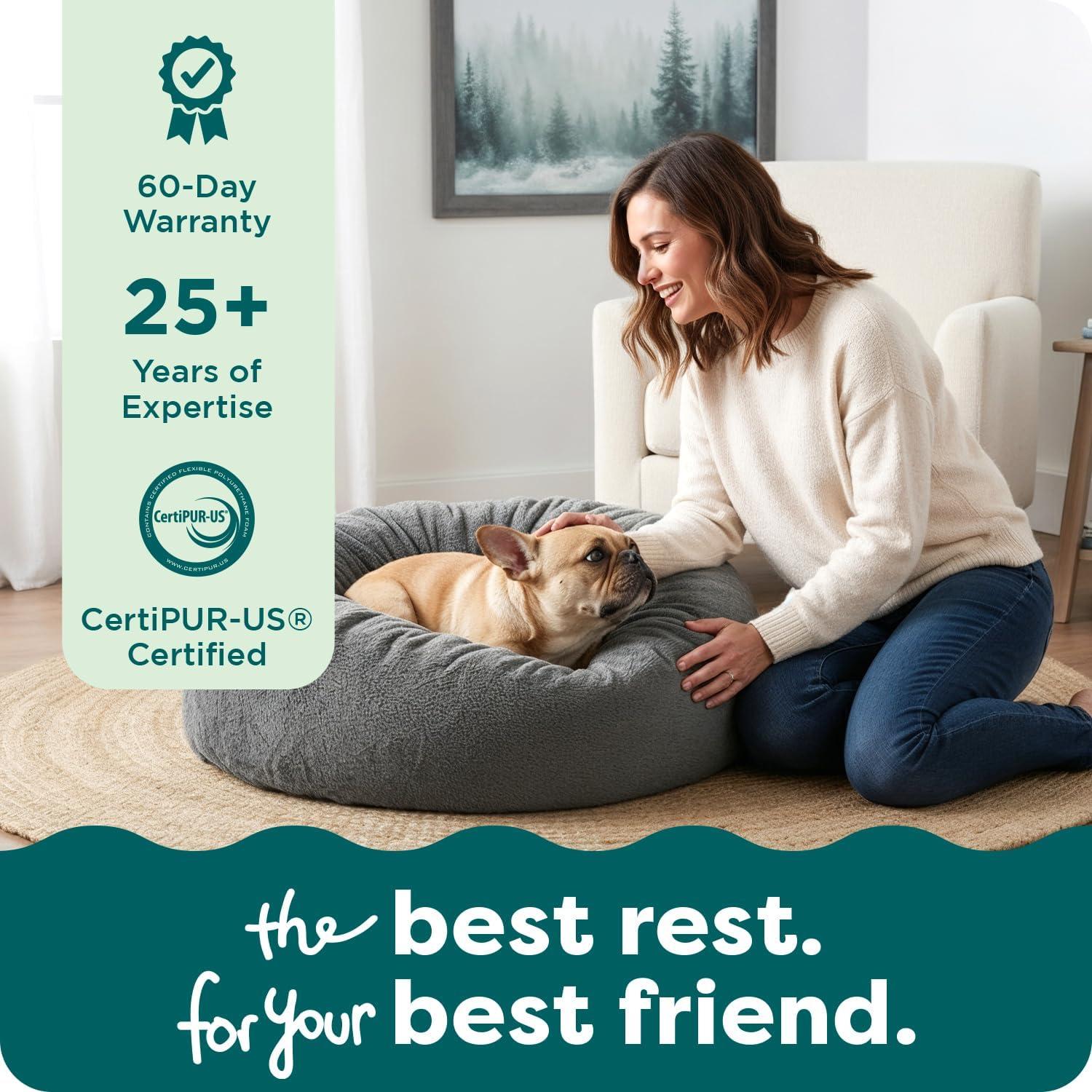 imageFurhaven Soft ampamp Cozy Dog Bed for LargeMedium Dogs Refillable w Removable Washable Cover ampamp Liner For Dogs Up to 55 lbs Plush Faux Fur Bean Bag Style Ball Bed Espresso LargePlush Faux Fur Gray Mist