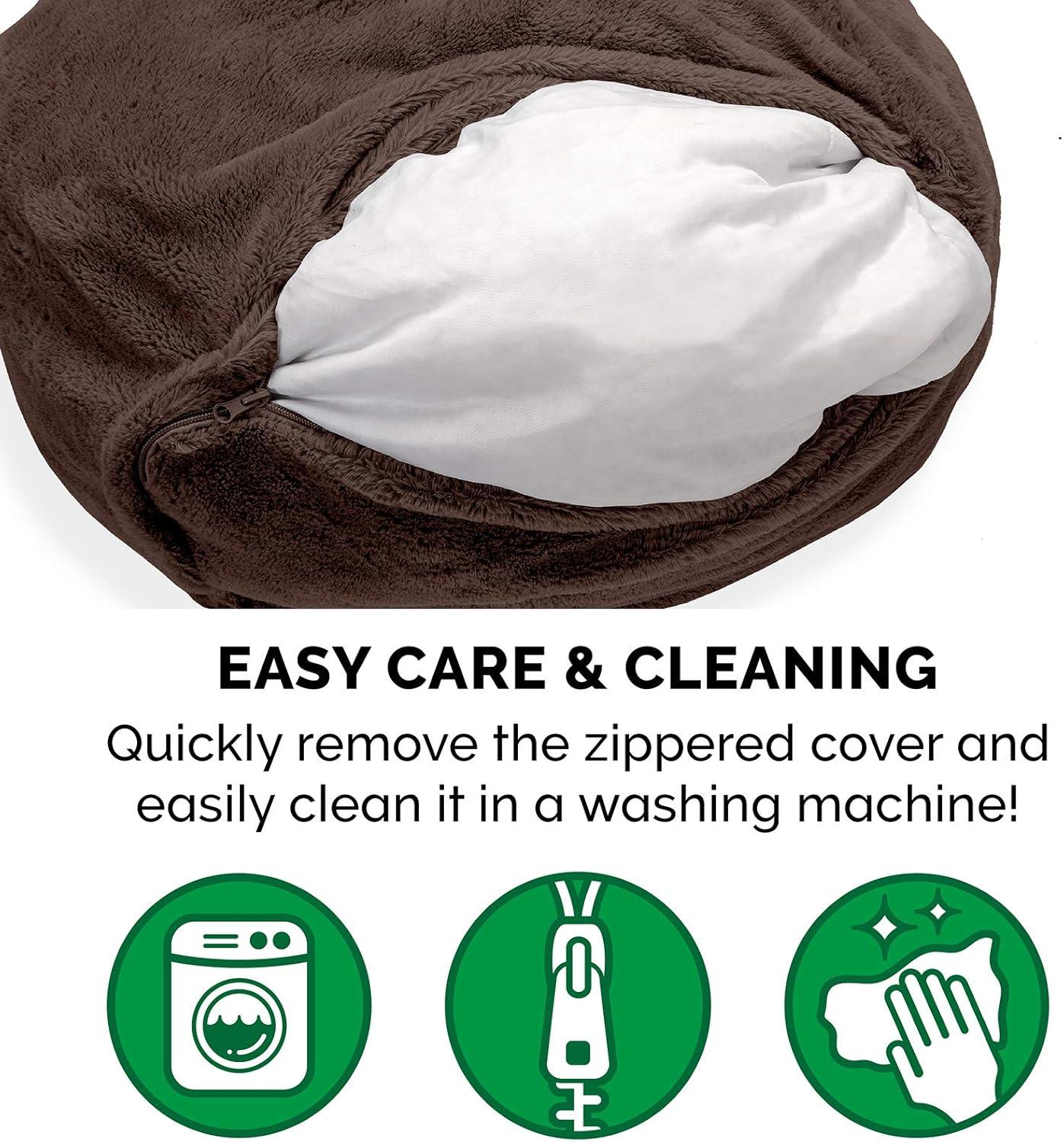imageFurhaven Soft ampamp Cozy Dog Bed for LargeMedium Dogs Refillable w Removable Washable Cover ampamp Liner For Dogs Up to 55 lbs Plush Faux Fur Bean Bag Style Ball Bed Espresso LargePlush Faux Fur Espresso