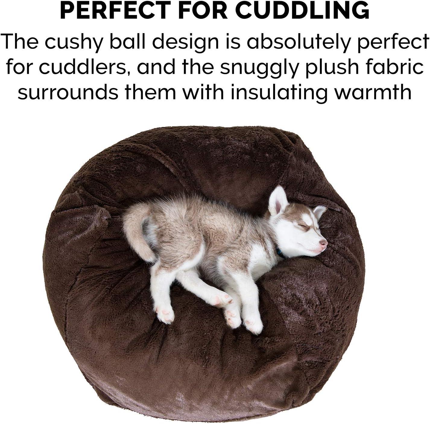 imageFurhaven Soft ampamp Cozy Dog Bed for LargeMedium Dogs Refillable w Removable Washable Cover ampamp Liner For Dogs Up to 55 lbs Plush Faux Fur Bean Bag Style Ball Bed Espresso LargePlush Faux Fur Espresso