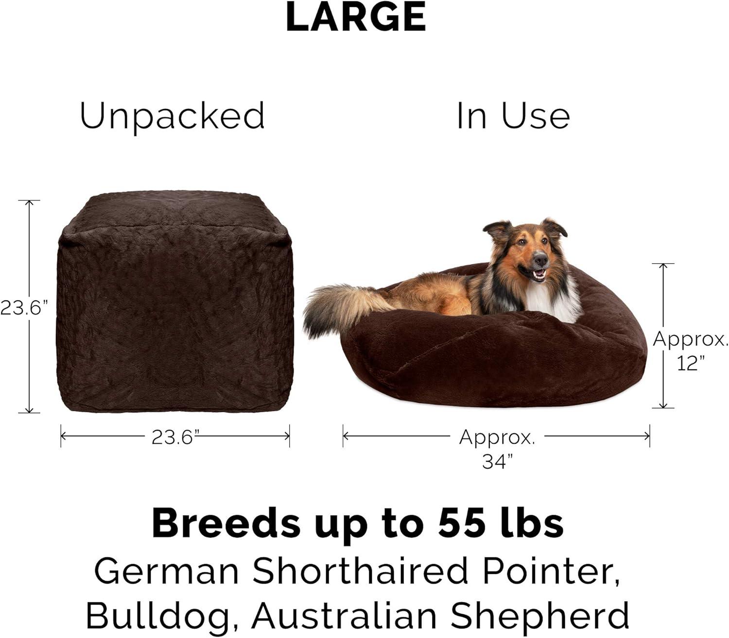 imageFurhaven Soft ampamp Cozy Dog Bed for LargeMedium Dogs Refillable w Removable Washable Cover ampamp Liner For Dogs Up to 55 lbs Plush Faux Fur Bean Bag Style Ball Bed Espresso LargePlush Faux Fur Espresso