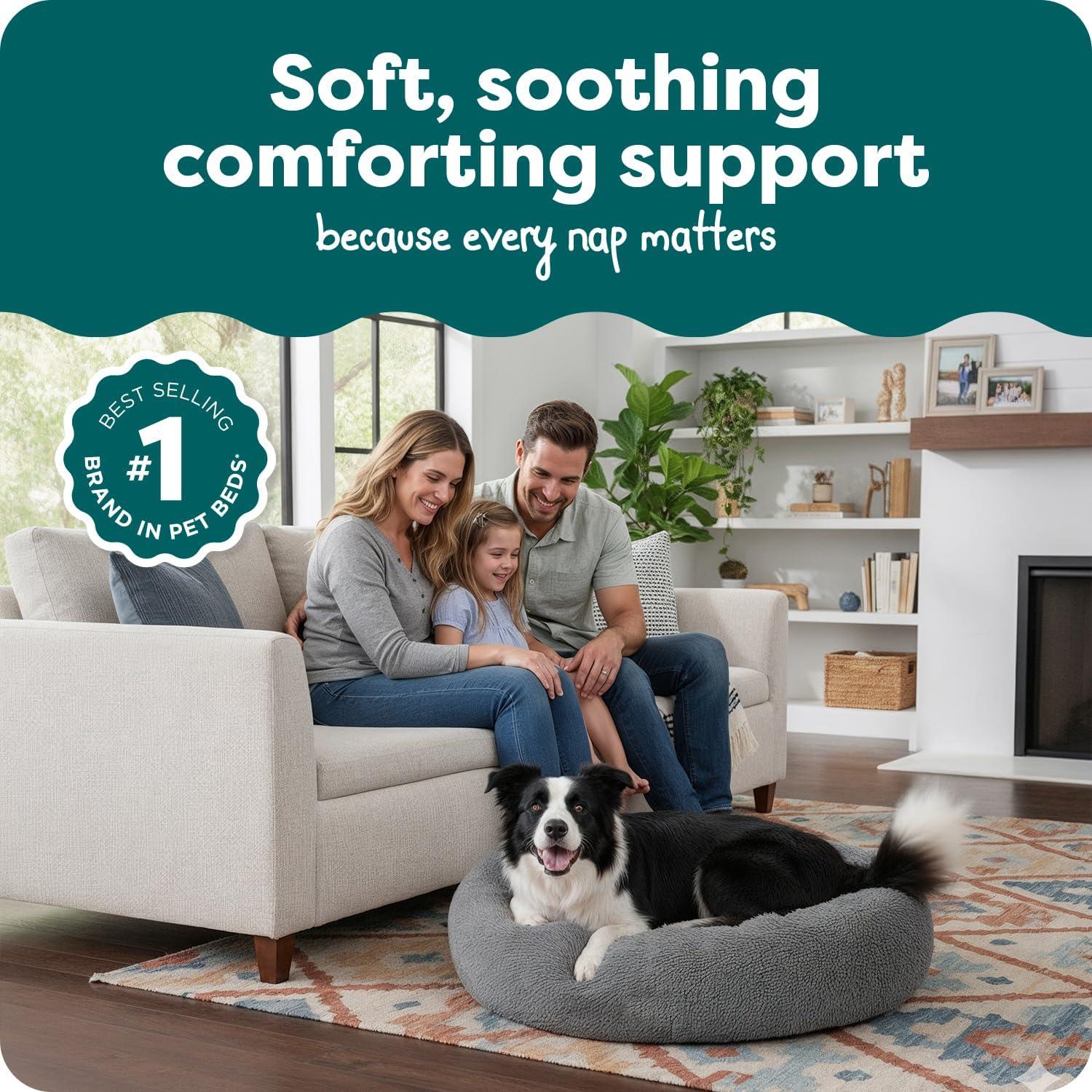 imageFurhaven Soft ampamp Cozy Dog Bed for LargeMedium Dogs Refillable w Removable Washable Cover ampamp Liner For Dogs Up to 55 lbs Plush Faux Fur Bean Bag Style Ball Bed Espresso LargePlush Faux Fur Gray Mist